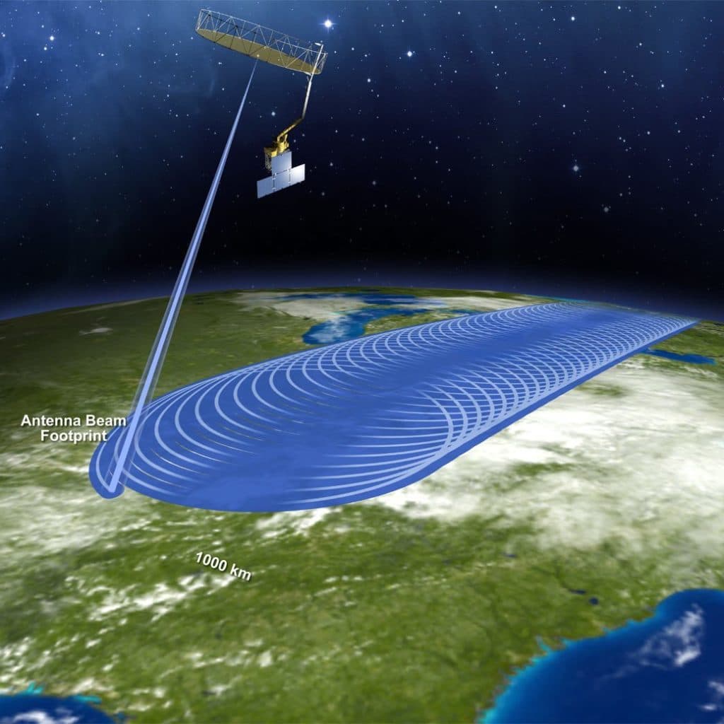 SMAP's antenna-beam footprint measures 1,000 km. Image credit: NASA/JPL.