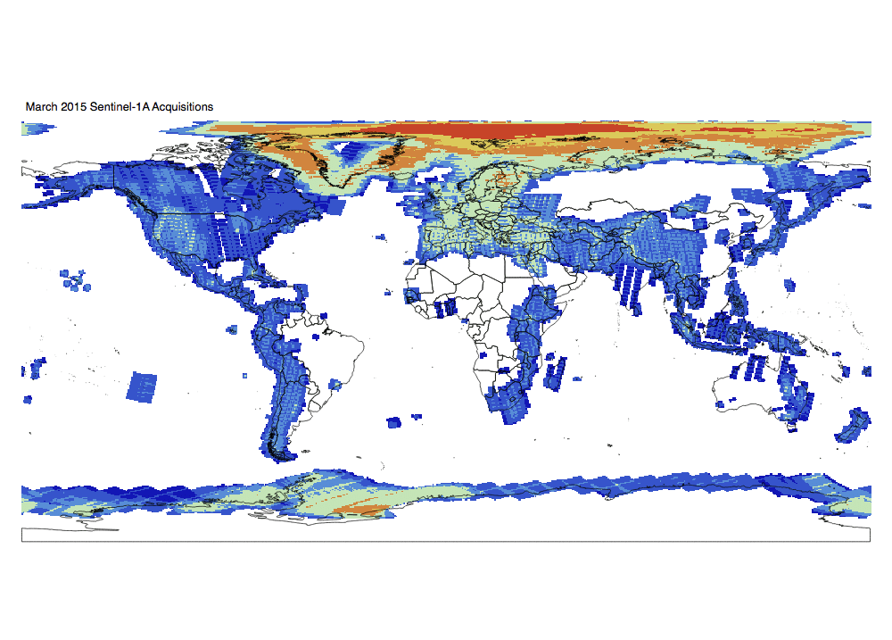 Sentinel-1 Monthly GRD Heatmap: March 2015