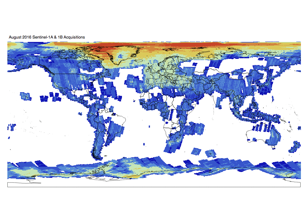 Sentinel-1 Monthly GRD Heatmap: August 2016