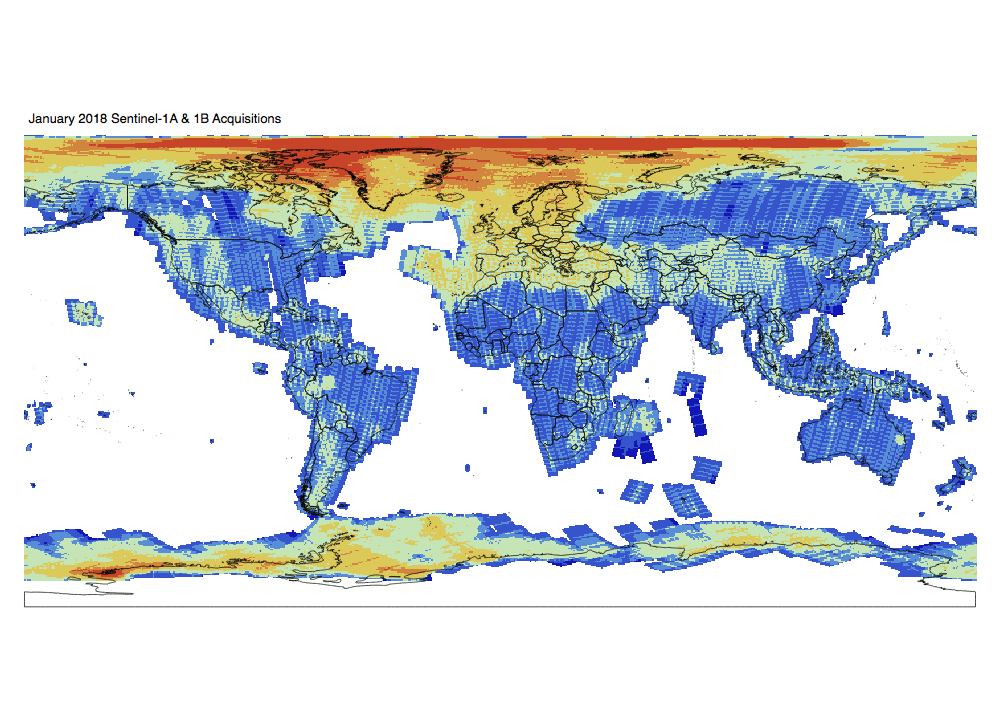 Sentinel-1 Monthly GRD Heatmap: January 2018