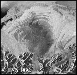 Synthetic Aperture Radar (SAR) satellite image of Malaspina Glacier, Alaska. SAR Image © ESA 1992.