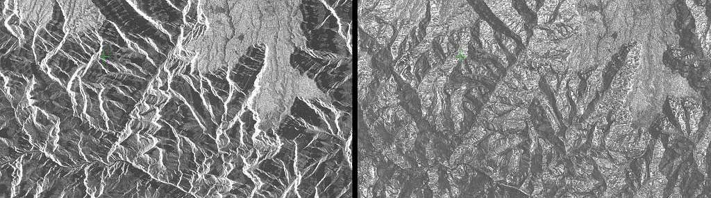 Comparison of Grand Canyon images are processed from the same PALSAR data.