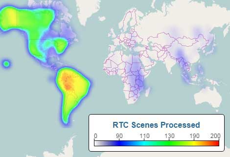 Heat Map of PLR Extent of Processed RTC scenes. Extent and concentration of processed RTC scenes. 